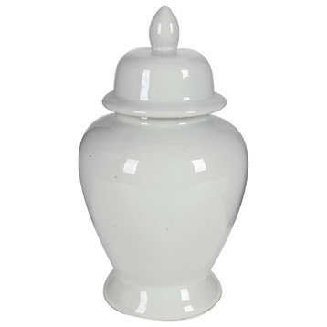 Benzara BM165656 Large Ceramic Ginger Jar, White
