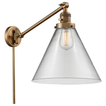 X-Large Cone 1-Light Swing Arm, Brushed Brass, Clear