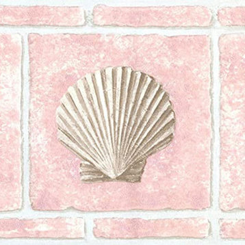 Wallpaper Border Nautical Sea Horse Shells Pink Brown White 7"x15'
