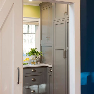 Desired White Kitchen w/ Gray Island & Pantry!