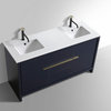Dolce 60" Double Sink Vanity, White Quartz Countertop, High Gloss White, Blue