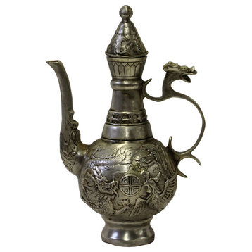 Chinese Handmade Metal Silver Color Jar Shape Teapot Display