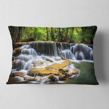 Level Six of Huai Mae Kamin Waterfall Throw Pillow, 12"x20"