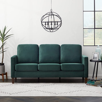 Modern 3 Seater Sofa, Tapered Legs With Cushioned Seat & Track Arms, Green