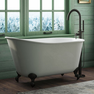 54" Cast Iron Swedish Tub Without Faucet Holes "Gentry", Oil Rubbed Bronze Feet