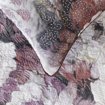 Decorative Purple Jacquard Full 68"x18" Bed Runner, Floral, Roses - Wood Rose