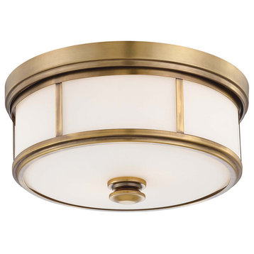 2-Light Flush Mount, Liberty Gold With Etched Opal Glass