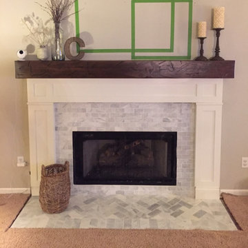 Reclaimed rustic style mantel, hewn beam mantels