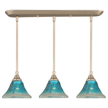 Stem 3-Light Pendalier with Hang Straight Swivel, Brushed Nickel/Teal Crystal