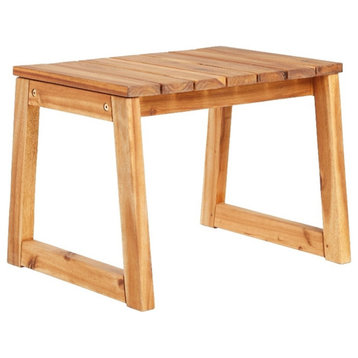 Modern Solid Wood Outdoor Slat-Top Side Table - Natural
