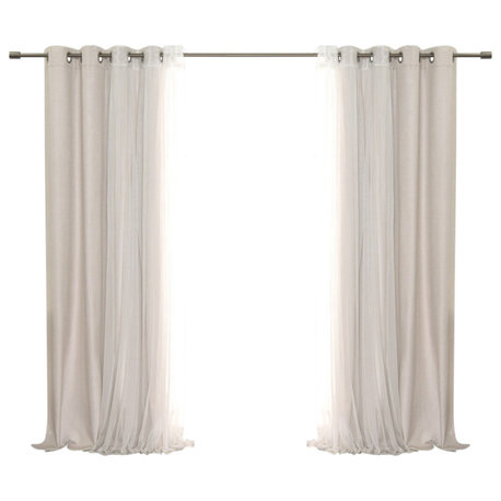 Mix & Match Tulle & Linen-Look Grommet Blackout Curtains, Linen, 52"x96"