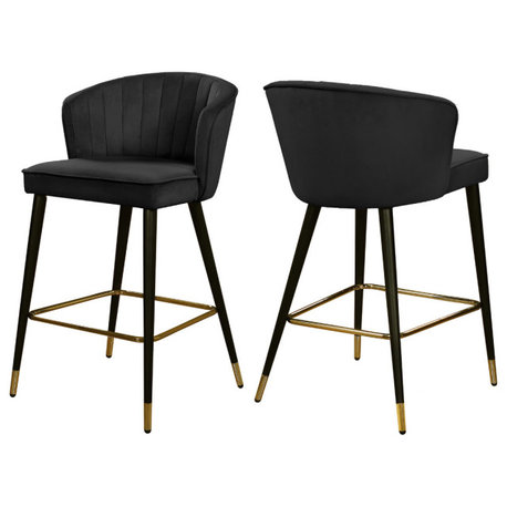 Cassie Velvet Upholstered Stool (Set of 2), Black