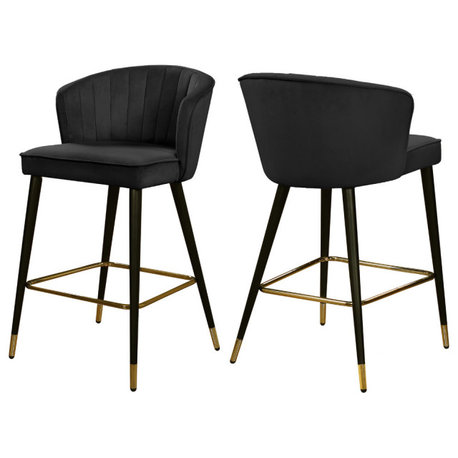 Cassie Velvet Upholstered Stool, Set of 2, Black