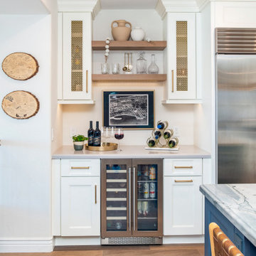 Built-In Beverage Center with Wine Fridge and Cane Cabinet Doors | San Diego, CA