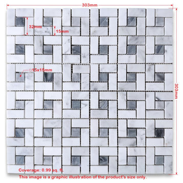 Carrara White Venato Marble Pinwheel Windmill Mosaic Tile Polished, 1 sheet