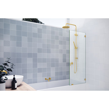 58.25"x23" Frameless Shower Bath Fixed Panel, Satin Brass