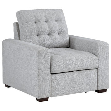 Pemberly Row Contemporary Fabric Chair with Pull-Out Ottoman in Gray