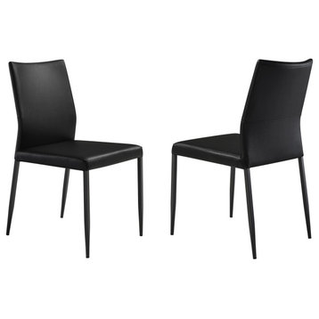 Kash  Dining Chair in Black Faux Leather with Black Metal Legs - Set of 2