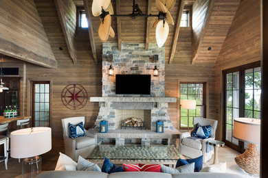 Inspiration for a rustic living room remodel in Minneapolis