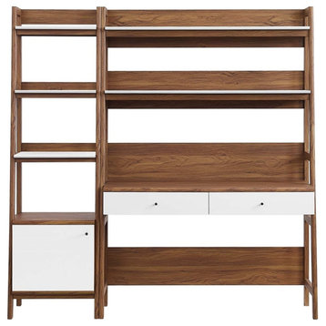 Modway Bixby 2-Piece Wood Office Desk and Bookshelf - Walnut/White