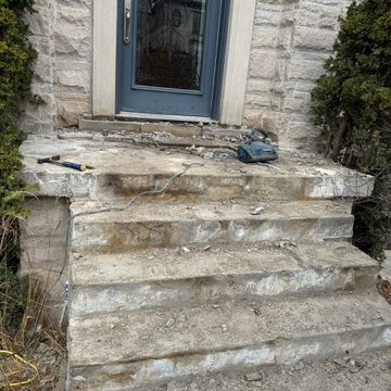 Replacement Of Old Impaired Stone To New Masonry Stone Porch & Step Cladding