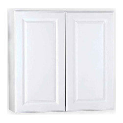 Hampton Satin White Raised Panel Stock Assembled Wall Kitchen Cabinet (30 in. x - Kitchen Cabinetry