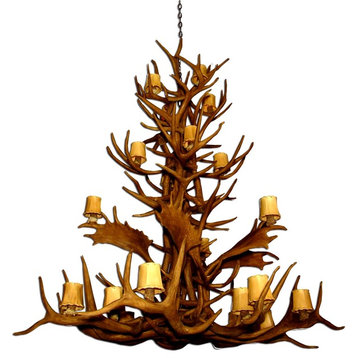 Real Shed Antler Titanic Chandelier, XXLarge, With Parchment Shades
