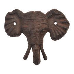 Import Wholesales - Decorative Wall Hook, Elephant, Rust Brown, 4.25" Tall - Wall Accents
