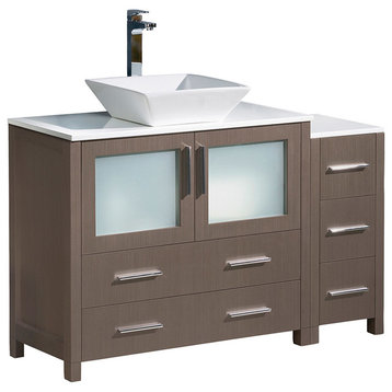 Fresca Torino 48" Gray Oak Modern Bathroom Cabinets With Top and Vessel Sink
