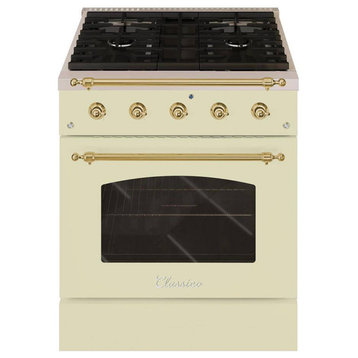 Classico Series 30" All Gas Freestanding Range, Antique White With Brass Trim