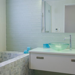 Island Stone Breeze Linear Glass Bathroom with Classic Mosiacs Tile - Tile