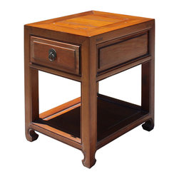 Chinese Oriental Brown Simple Ming Style End Table Nightstand - Side Tables And End Tables