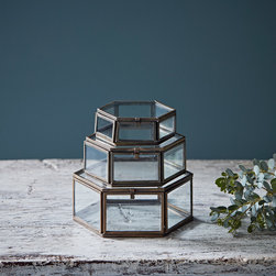 Set of 3 Hexagonal Glass Trinket Boxes - Jewellery Boxes & Organisers