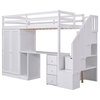 Gewnee Twin Size Loft Bed with Wardrobe and Staircase in White