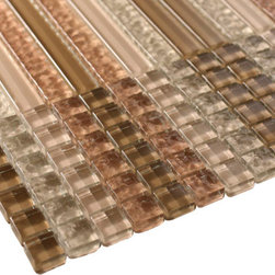 Cream Glossy Stripes and Square Mixed Glass Mosaic Tiles - Home Accessories & Decor