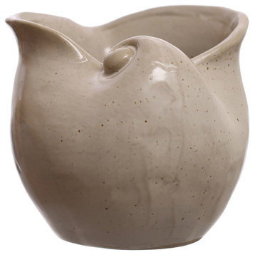 5.25 Inches Stoneware Shell Planter and Container With Reactive Glaze, White