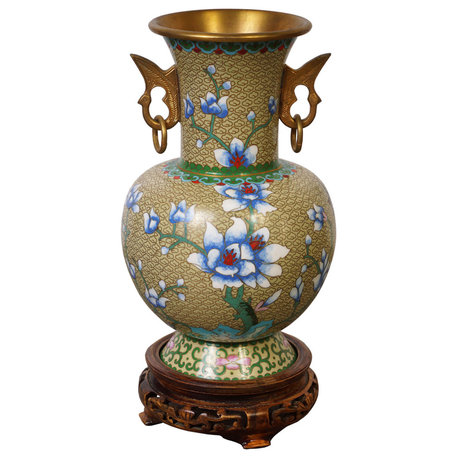 Consigned Vintage Chinese Hand Made floral Cloisonne Vase