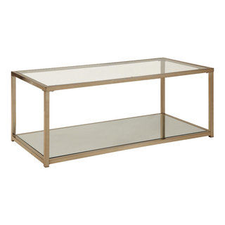 Benzara BM219608 Glass Top Coffee Table With Metal Frame Open