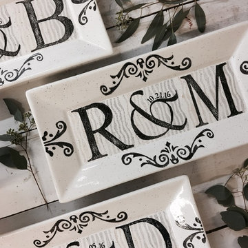 Hand Painted Double Monogram Ceramic Serving Platter