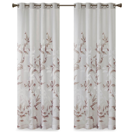 Madison Park Cecily Floral Burnout Window Panel, Mauve
