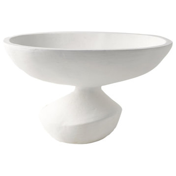 Organic Shape Modern Abstract Pedestal Bowl 14" Sculpture Minimalist White