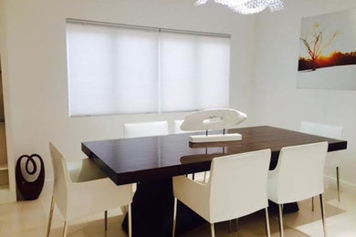 Small trendy light wood floor and beige floor great room photo in New York with white walls and no fireplace