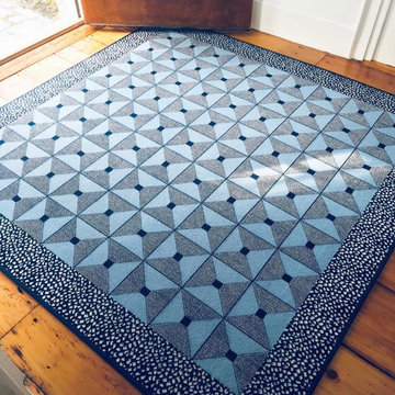 CUSTON FOYER RUG AND STAIR HALL RUNNER AT AN OLD SEA CAPTAIN’S HOUSE IN DUXBURY