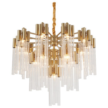 3-Tier Clear Glass Tube Rods Chandelier, Gold