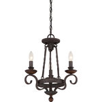 Quoizel - Noble 3-Light Chandelier, Rustic Black - Classic and timeless Noble is a nod to European design. The speckled Rustic Black features many dark tones combined to create a roughly textured finish on the surface that highlights every mark of the hammered metal. The candelabra holders are made of solid wood and stained a dark walnut to coordinate with the overall theme of old world style and charm.