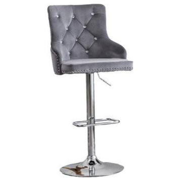 Tufted Velvet Upholstered Adjustable Bar Stool In Dark Grey, Set Of 2