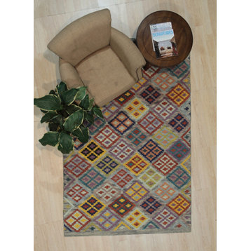 Hand-Woven Wool Multi Contemporary Transitional Summer Weave Rug, 5'x8'