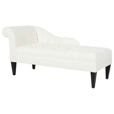 Harrison Tufted Roll Arm Chaise Lounge, Antique White Polyester