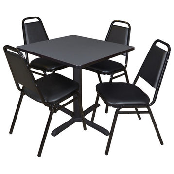 Cain 30" Square Breakroom Table- Grey & 4 Restaurant Stack Chairs- Black