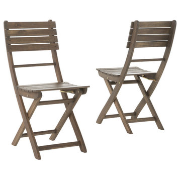 GDF Studio Vicaro Outdoor Gray Acacia Wood Foldable Dining Chairs, Set of 2